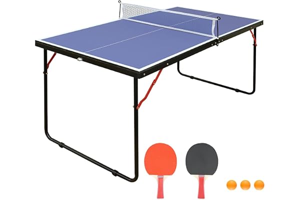 GYMFLEX Hopfällbart och bärbart bordtennisbord, 137 x 76 cm, bordsset för inomhus- och utomhusspel med nät, 2 bordtennisracketar och 3 bollar