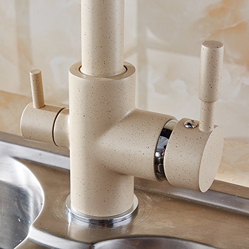 Küche Wasserfilter Hahn, 2-Griff Beige mit Dot Spültisch Deck Mount Armatur Warm-und Kalt Mischer,WF-0175MD - 4
