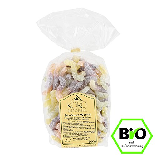 BIO Saure Würmer ● Fruchtgummi Ohne Gelatine ● Vegan ● Vegetarisch ● Süß Saurer Snack ● 500 g Packung ● KoRo