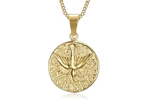 BOBIJOO Jewelry - Pendentif Collier Médaille Veni Sancte Spiritus Saint Esprit Acier Doré Or Plaqué Chaîne