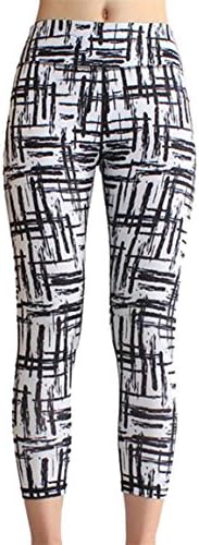 Keaac Women High Waisted Pinstripe Printing Cropped pants Fashional Slim Yoga Pants 1 XS