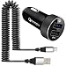 Produktbild InfoTechnica Quick Charge 3.0 Auto Ladegerät Doppel-Ports KFZ Ladegerät mit 2 Meter lang, Aluminiumgehäuse, dehnbares Micro-USB Spiralkabel