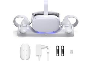FIEHDUW Base de carga magnética Quest 2 para auriculares Oculus/Meta Quest 2 VR y controlador táctil, estación de carga de realidad virtual con indicador LED, 2 baterías recargables y cargador USB-C