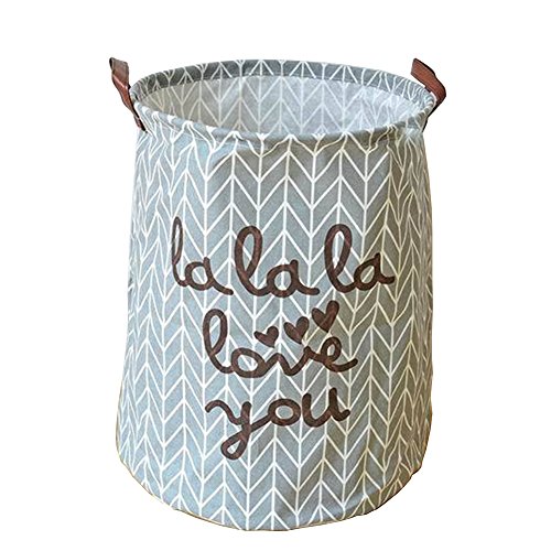 gossipboy Cute groß rund Leinen & Baumwolle Stoff Wäschekorb, zusammenklappbar Korb Kleidung Organizer Storage Bin Tasche 48,3 x 38,1 cm Star Pferd grau