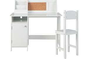 LIFEZEAL Escritorio Infantil con Silla de Madera, Juego de Mesa de Estudio con Taquilla y Estante, Mesa Infantil con Librería, 90 x 45 x 86CM