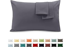 POLIGINO Funda Almohada 100% Algodón 40x70 cm 2 PCS, Juego de 2 Funda Almohada de Suave Puro Algodón, Sin Cremallera Cepillada con Cierre de sobre Gris Oscuro