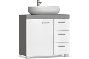 ‎VASAGLE VASAGLE Szafka pod umywalkę, 3 szuflady, 2 przegrody za drzwiami, z nóżkami, 30 x 70 x 64 cm, szary cementowy i biała chmura BBK503T49