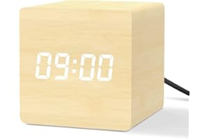 aboveClock Reveil Numerique, Reveil Matin, LED Horloge Digitale avec 3 Alarmes, Mode Week-End, Luminosité et Volume Réglables, Horloge Numérique Alimentation par USB【Bois Clair】