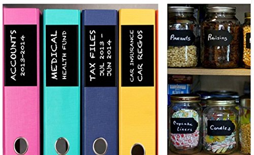 XY Life 64 Stück Tafelaufkleber Küchen Label Tafel Aufkleber sticker Etiketten zum Beschriften, Wiederverwendet und Wasserdicht, Chalkboard Tafeletiketten für Kitchen Weckglas Lebensmittelboxen Gläser Gewürzgläser und Haushalt, Schwarz - 6