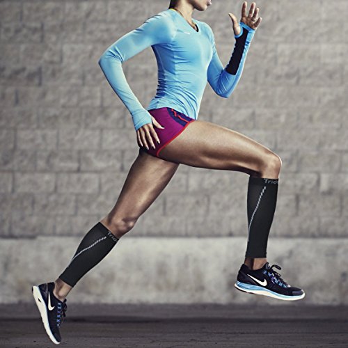 (Paar)Trideer Waden Kompression/Waden Kompressionsstrumpf/Wadenbandage/Fußlose Kompressionsstrümpfe sport ohne Fuss/Beinlinge Kompression/Calf Compression Sleeve/Compressport Socke Calf/Calf Kompressionsunterstützung/Hochwertige Kompression für Fußgelenk bis zur Wade unterstützt, Kompressionsbeinlinge, Base Layer Legwarmers, Calf Tube, Calf Guard, WÄHREND des Laufen Radfahren, Triathlon, Fitness, Athletik und für Flugreisen – für Läufer/Männer/Herren und Frauen/Damen(Schwarz) - 5