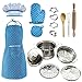 Produktbild iVansa Kochmütze für Kinder, 11 Stück Schürzen-Set mit Blau Kinderschürze, Kochmütze, Topfhandschuh und Kinder Küchenaccessoires, Chef Kostüm Kochset für Kinder