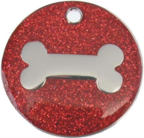 Just Pets Quality Enamel Red Glitter Dog Tag, Dog Bone Design, Personalised, Engraved Free