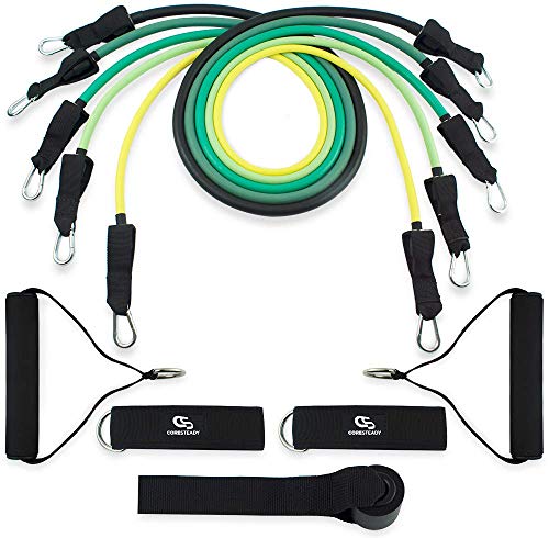 Coresteady Set Fasce di Resistenza | 5 Bande fitness di qualità per allenamenti di flessibilità e stretching, CrossFit, Yoga, Pilates - Ideali per uomini e donne