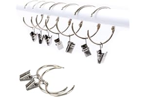 DIWUJI 25 Pièces Anneau de Rideau avec Clips Crochet, Acier Inoxydable Draperie de fenêtre Anneau de Suspension, Métal antirouille, Facile Ouvert et Fermer, 38mm Diamètre intérieur (Argent)