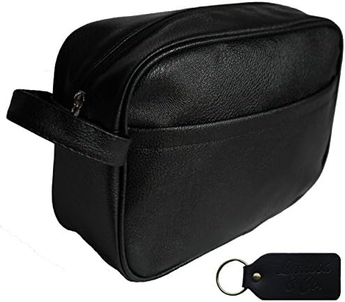 Large Washbag Toiletry Bag for Men With Inner & Outer Pockets & An Exclusive Larissa & Co Real Leather Keyring (BLACK)