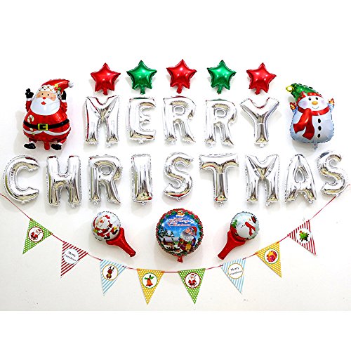 Preisvergleich Produktbild RotSale® 12er Set Weihnachten Folienballon Luftballon Aluminiumfolie Heliumballon Weihnachtsdeko + Gratis Fußpumpe + Klebband + Schleifenband + Weihnachtsmütze