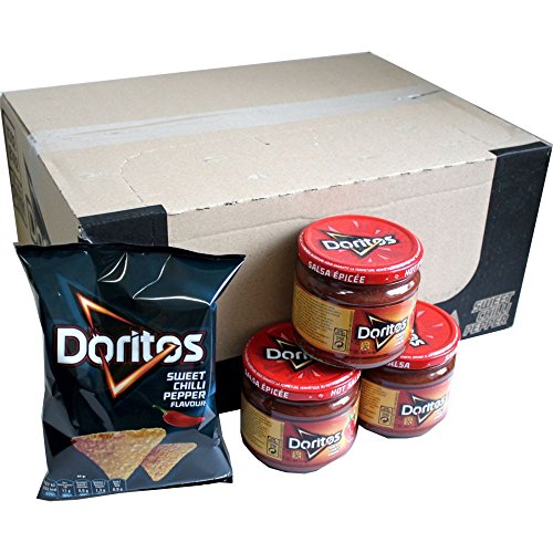 Doritos Nacho Chips Sweet Chilli Pepper 20 x 44g & Doritos Nacho Dip Sauce Hot Salsa 3 x 326g Glas
