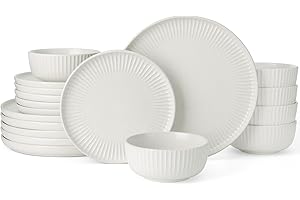 Richmount Starlight Dinner Sets for 6 People, 18 Pieces Reactive Glaze Plates and Bowls Sets, Embossed Stoneware Dinner Sets, Scratch Resistant Dinnerware Set, Dishwasher & Microwave Safe, MatteWhite