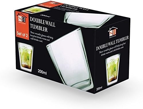 Pack of 2 Double Wall Thermo Clear Tumblers - Double Walled Home Drinking Glasses 200ml Tumbler - 26-24