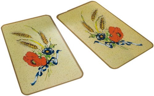 Wenko 2542100500 Herdabdeckplatte Kornblumen - 2er Set, für Glaskeramik-Kochfelder, Gehärtetes Glas, 52 x 1.8 x 52 cm, Mehrfarbig