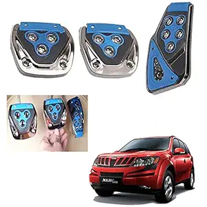 Allure Auto 3 Pcs Sports Anti-Skid Car Pedals (Manual Shift) kit Pad Covers Set (Blue) for Mahindra Xuv 500