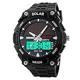 Männermode solar-Uhren/Wasserdichte elektronische Zweikanalüberwachung/Outdoor Sport Uhr Schüler Herrenuhr-E