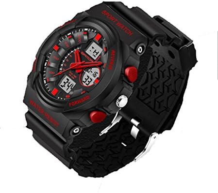 SNHWARE Men 's Electronic Watch Sports Mountain Climbing Waterproof LED Luminous Watches,Red
