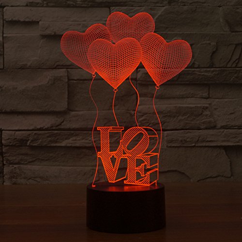 Olayer kreative 3D-LED-Lampe Illusion Nachtlicht 3D-Schriftzug Love und Herzen, Acryl, mit Farbwechsel - 2