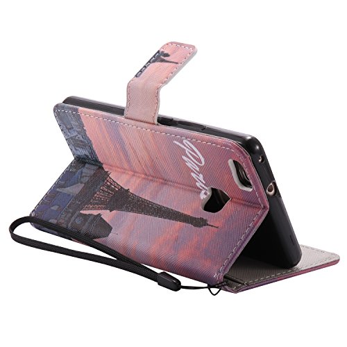 Feeltech HUAWEI P9 Lite Hülle PU-Leder und Brieftasche Bunte Muster Fall mit Magnetverschluss, Hybrid-Kickstand mit Stand-Funktion, schlagen Sie schützende weiche TPU Stoßstangenabdeckung und Kreditkartenhalter für HUAWEI P9 Lite Handgelenk Bügel-Buch-Art-Geldbeutel-Tasche mit 2 In 1 Berühren Sie Stift – Turm - 4