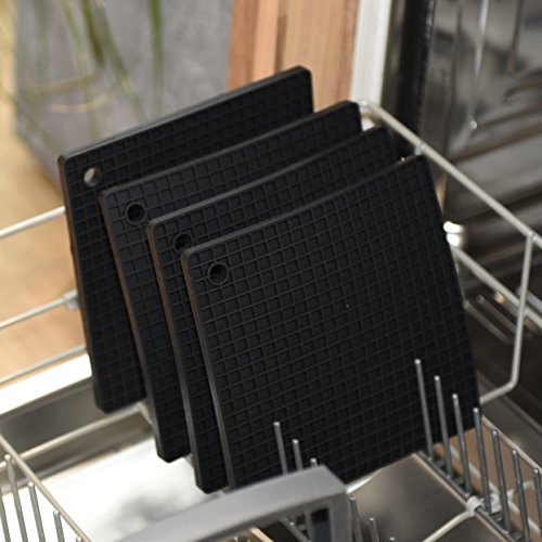Coastee Premium Topf-Untersetzer / Topflappen / Pfannenschoner aus Silikon – 4 Stück im Set – hitzebeständig, spülmaschinenfest, modernes und schlichtes Design – schwarz - 6