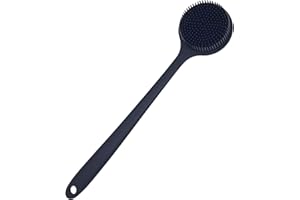 DNC Brosse à dos pour douche en silicone souple avec long manche, sans BPA, hypoallergénique (noir)