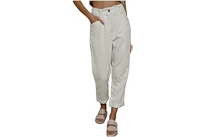 HSUAYEUD Cordhosen füR Damen Casual High Waist Tapered Hose Baumwoll Gerades Bein Hosen Einfarbig Freizeithosen mit Taschen