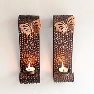 TIED RIBBONS Set of 2 Wall Hanging Tealight Candle Holder Metal Wall Sconce with Tealight Candles for Christmas Lighting Home Decoration (Set of 2)