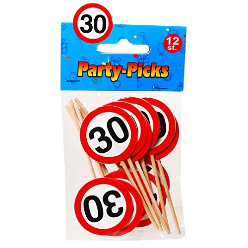 Party Picks Mini Schild Stecker "30" Geburtstagsdeko Sticker Spieße