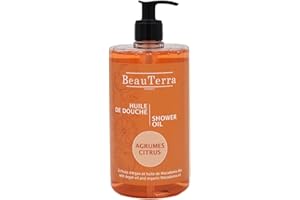 BeauTerra - Huile de Douche, 750 ml - Agrumes - Sans Savon - à l'Huile d'Argan et Macadamia Bio - Hydrate et Rajeunit - Fabriqué en France