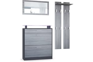 Vladon Loret Mini Hallway Set, Set da corridoio con 1 scarpiera, 1 Specchio a Parete e 2 Pannelli Appendiabiti, Antracite/avola-Antracite (89 x 104 x 23 cm)