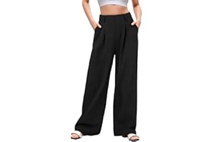 Neteson Pantalon Fluide Femme Eté Taille Haute Léger Pantalon à Jambe Large Chic et Elegant Elastique Ample Décontractée Travail Droit Pants Longueur avec Poches