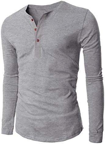 Guangyuanli Men's Casual Long Sleeve T Shirt Grandad Neck Button Top Grey XL