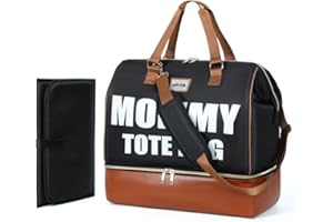 Lekespring Doppellagige Wickeltasche Groß mit Wickelunterlage, Vielseitige Baby Wickeltasche Kinderwagen Reisetasche Kliniktasche für Unterwegs Reise, Schwarz-01