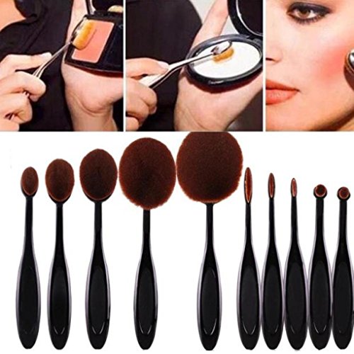 Oyedens 10PC/Set Pro Ovel Cosmetic Makeup Face Powder Eyebrow Foundation Eyeliner Lip Toothbrush Curve Brush