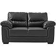 Panana Modern Compact Faux Leather 2 and 3 Seater Sofa, Chaise Group Settee Couch with Wood Frame for Living Room, Black (Black, 2 Seater)