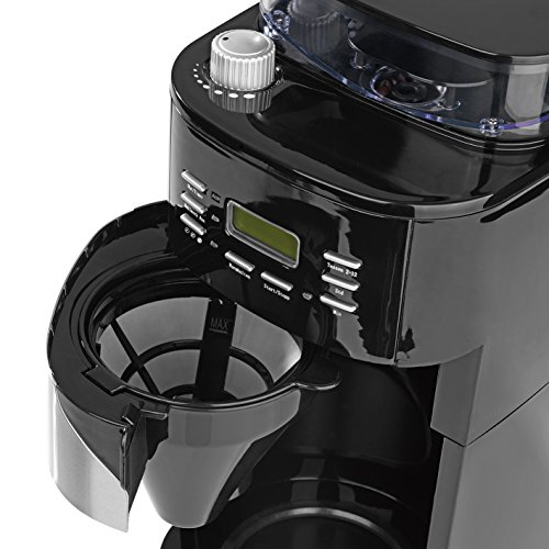 Kaffeemaschine mit individuell einstellbaren Mahlgrad, Mahlwerk, 24H Timer, Warmhalteplatte mit Abschaltautomatik und austausch- & waschbaren Kaffeefilter ( Einzelbohnenbehälter geeignet für ganze Bohnen UND gemahlenen Kaffee, 1050W ) Version 2017 - 6