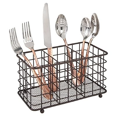 MetroDecor mDesign range couvert en métal – idéal comme rangement couvert – avec 3 compartiments pour couverts, éponges et serpillère – boite à couverts pratique – couleur bronze