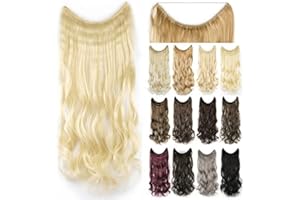 IMISSU Długie faliste przedłużanie włosów Halo Linia do ryb Syntetyczne niewidoczne sekretne nakrycie głowy z treski Odwróć elementy do przedłużania kręconych włosów (26 Cale, 613 Blond)