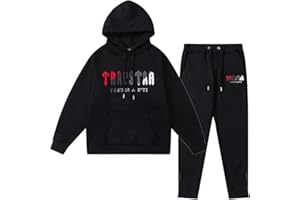 YiLianDa Tuta Trapstar Uomo Donna, Completo Trapstar Ricamata Shooters Unisex, 2 Pezzi Jogging Sportiva Set Autunno Inverno, Felpa con Cappuccio in Plie e Pantaloni