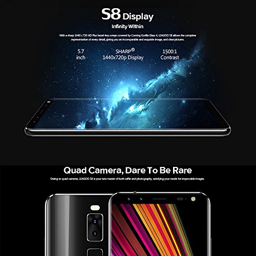 LEAGOO S8 Smartphone 4G Android 7.0 5.7 Pollici MTK6750T Octa core 1.5GHz 3GB RAM 32GB ROM Frontale 8 MP + 2 MP Posteriore 13MP + 2MP Batteria 2940mAh Impronta Digitale