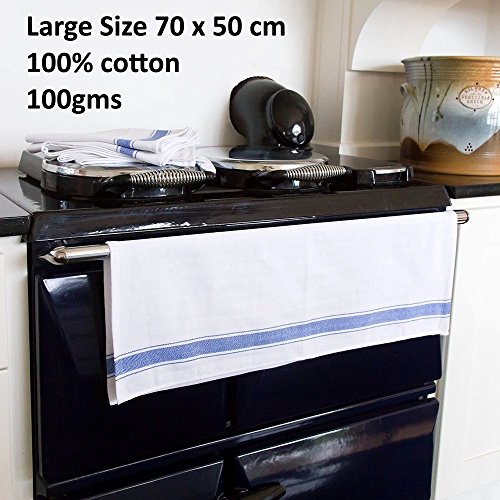 SMARTZ 12er-Set Geschirrtücher supersaugfähig – fusselfrei aus 100per cent Baumwolle 50 X 70 cm weiß mit blauen Streifen und Aufhänger – Vintage Küchenhandtücher Gastronomiequalität - 3