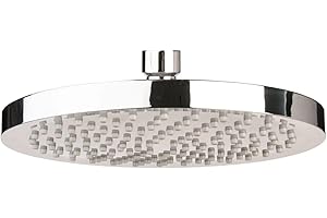 FIINIX Croydex 8 Inch Round Rainfall Shower Head | Chrome Plated & Adjustable Angle | Powerful High Pressure Overhead Spray | Universal Connection for Modern Luxury Bathroom Finish - Easy Installation