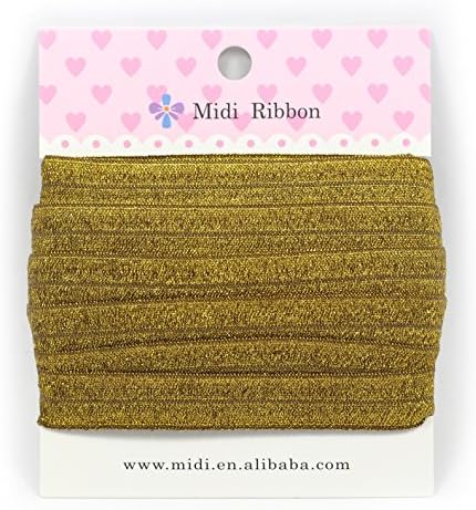 mdribbons Value Pack Gold Glitter Stretch Elastic Fold Over Elastic 5/8" 10Yds/Pack (16mm Wide 9.144 Meters Length)-Hair Tie Headband Ponytail Holder Making Supplies-Turftan Color