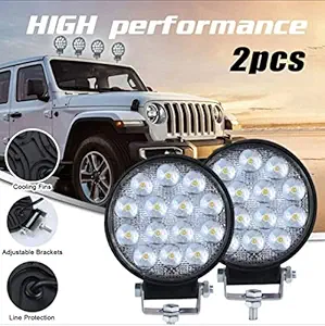 Neer 14 LED Fog Light Round Pod Waterproof Flood Driving Lamp for Car,Off Road Truck Pickup,Jeep,SUV,ATV and UTV (42 Watt, White) - Set of 2 (14 LED Round)